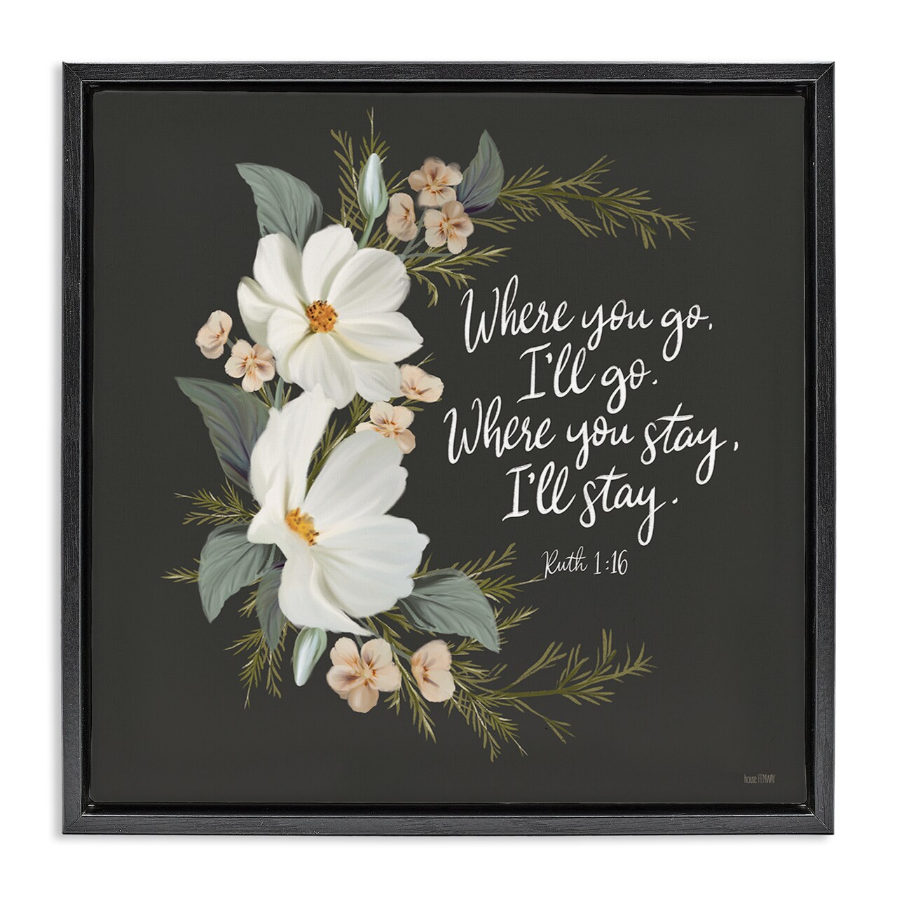 Stupell Industries Spiritual Scripture with Florals Framed Floater Canvas Wall Art Design by House Fenway